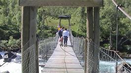 This ropey footbridge opposite Mjølfjell Youth Hostel provided much entertainment
